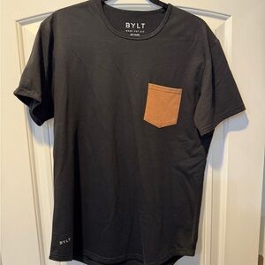 Men's Black T-Shirt with Tan Pocket